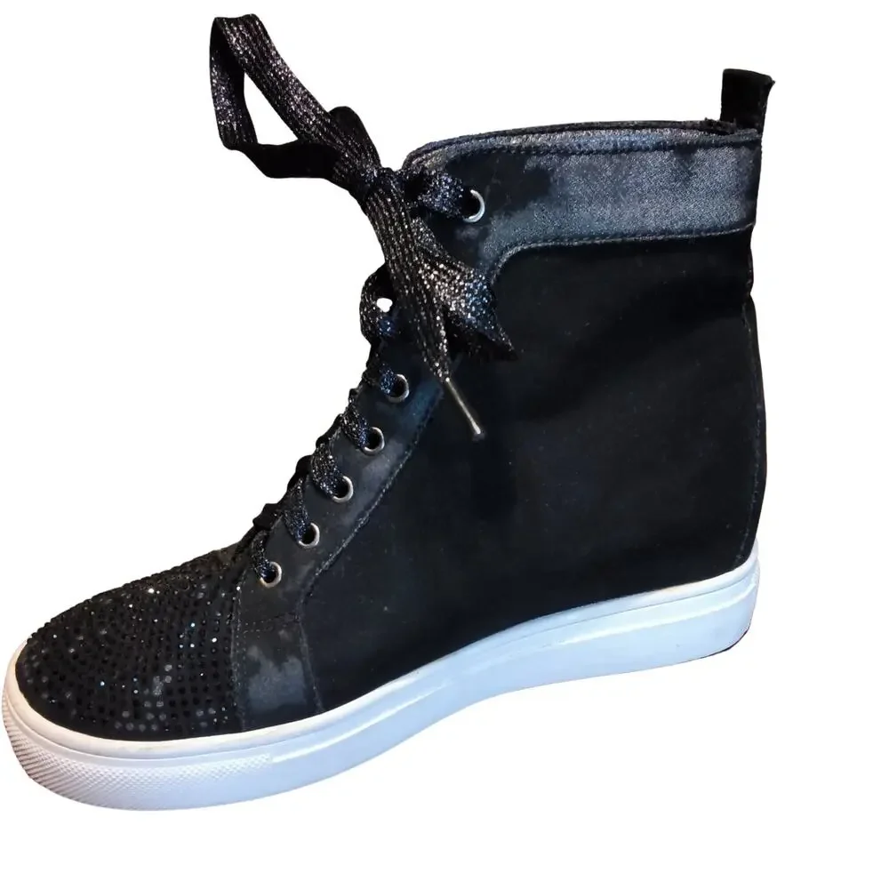 LaShellah Women’s Size 6.5 Black Sparkly High Top Sneakers Lace Up Glitter Shoes